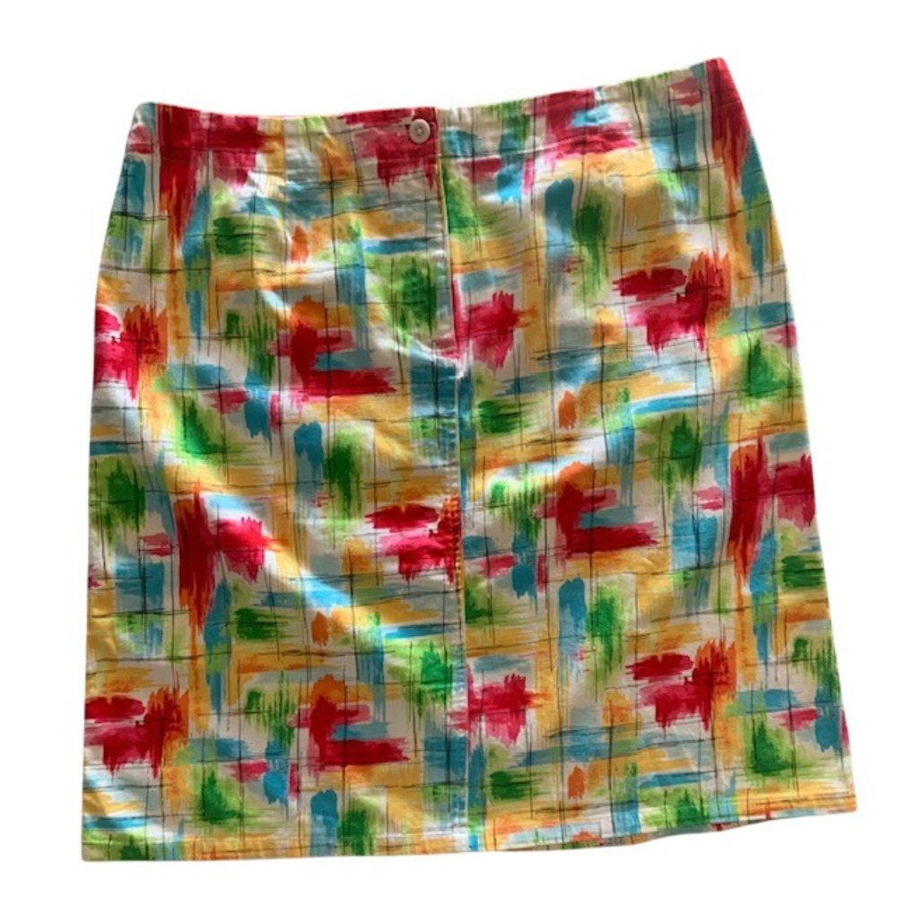 Talbots NWT Watercolor Abstract Print Skirt 14 Colorful Cotton Stretch A-Line
